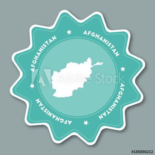 Map Tag Logo - Afghanistan map sticker in trendy colors. Star shaped travel sticker