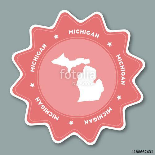 Map Tag Logo - Michigan map sticker in trendy colors. Travel sticker with US state ...