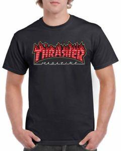 Red and White Flame Logo - THRASHER NEW AMAZING Magazine Red & White Flame Logo T Shirt