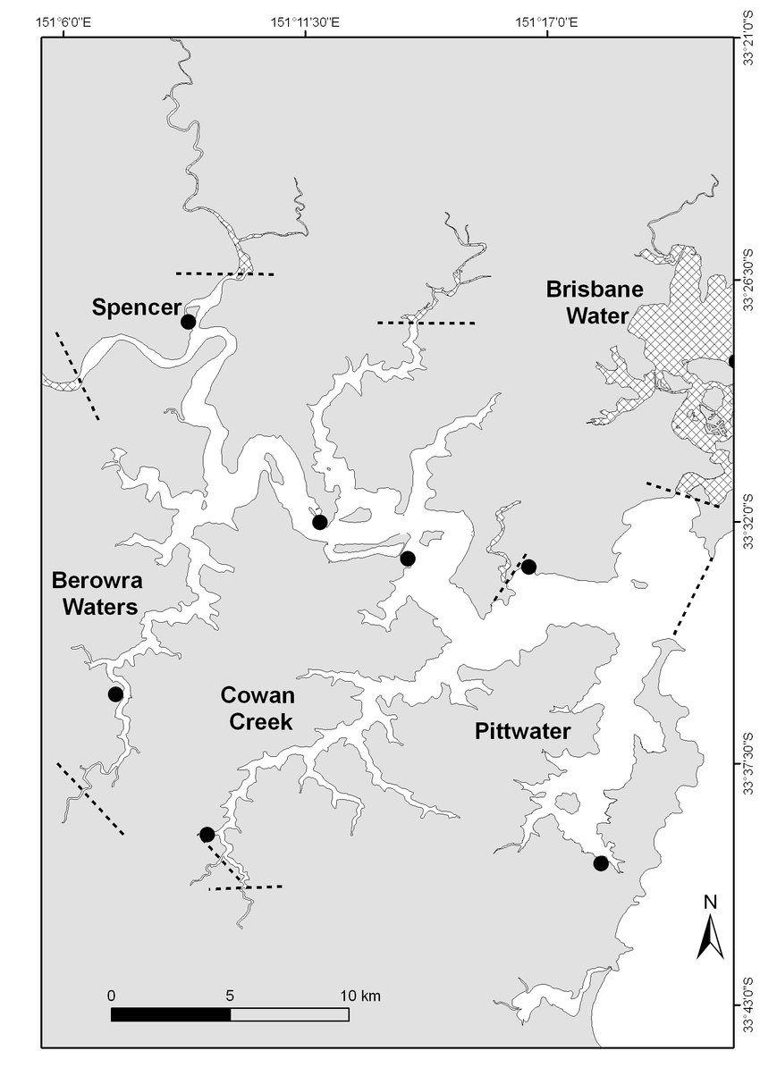 Spatial Mapping Surveying Logo - Map of the Hawkesbury River estuary showing the spatial extent