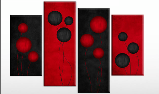Black Circle with Red Rectangle Logo - Red Black Circles Flower Style Abstract Available as 4-panel split ...