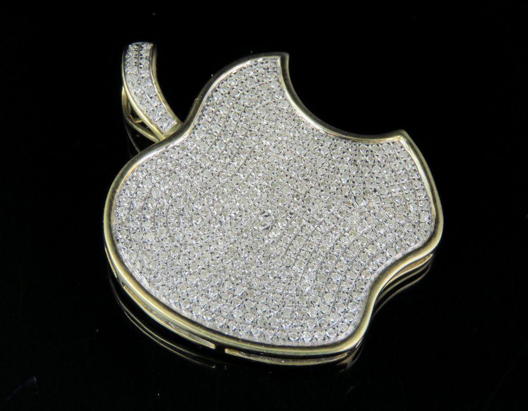 Apple Diamond Logo - 10K Yellow Gold Iced Out Diamond Apple Logo Pendant 1 1/2ct 1.5
