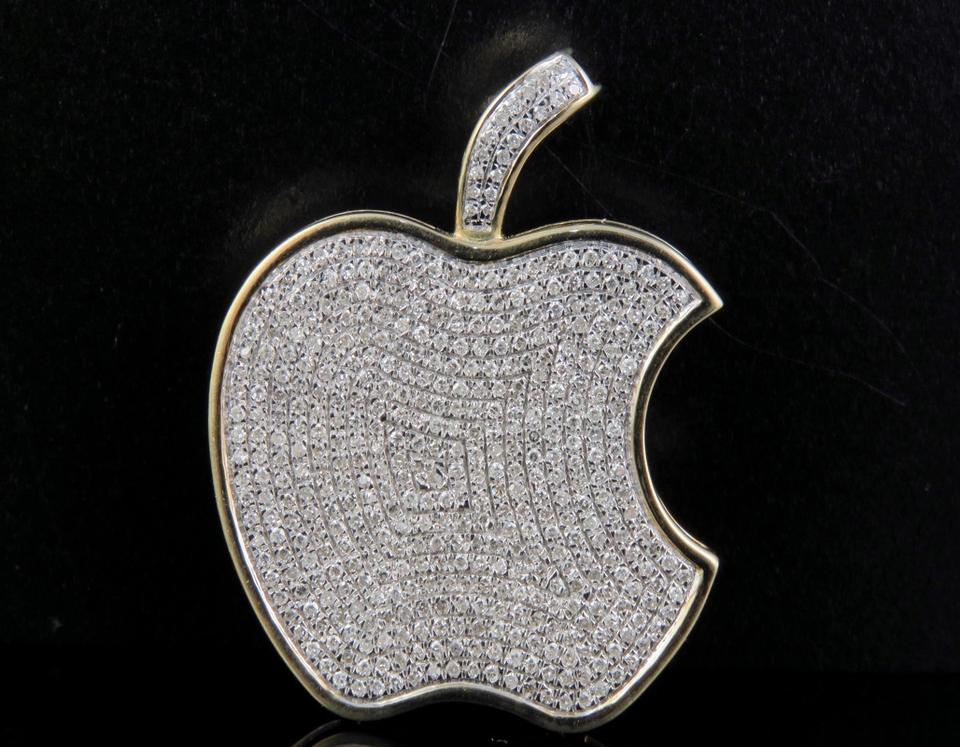 Gold and Diamond Apple Logo - Jewelry Unlimited 10k Yellow Gold Iced Out Diamond Apple Logo ...