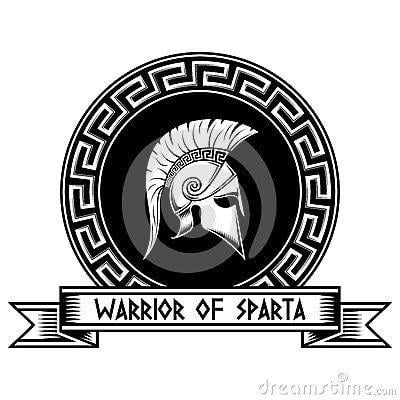 Spartan Shield Logo - WARRIOR OF SPARTA, Spartan shield, helmet, meander. A.3. Spartan