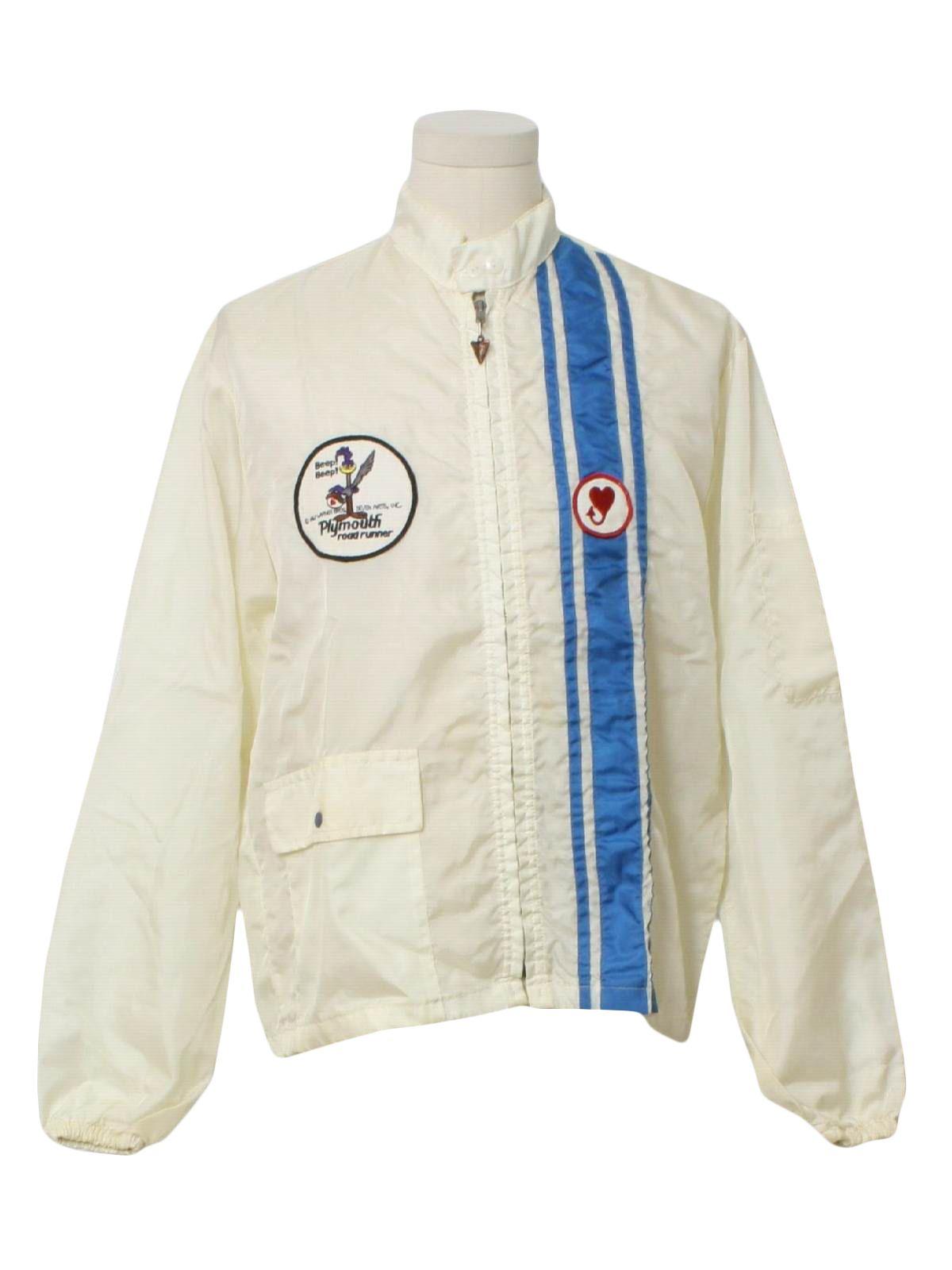 Plymouth Heart Logo - 60s Vintage Jacket: 60s -no label- Mens ivory background and blue