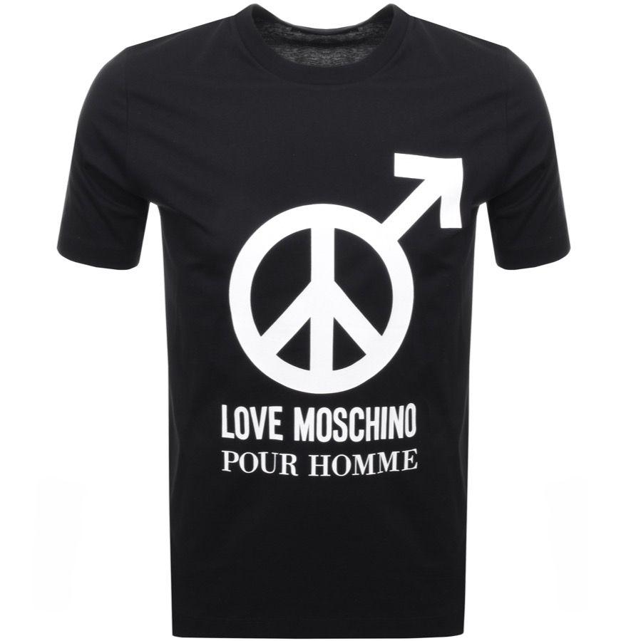 Men's Clothing Logo - Love Moschino Logo T Shirt Black GHAV-6538 Mens Clothing Cheapest Price