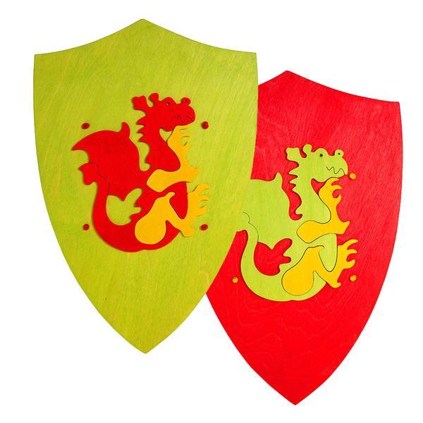 Who Has a Green and Red Shield Logo - Wooden Dragon Shield Toy