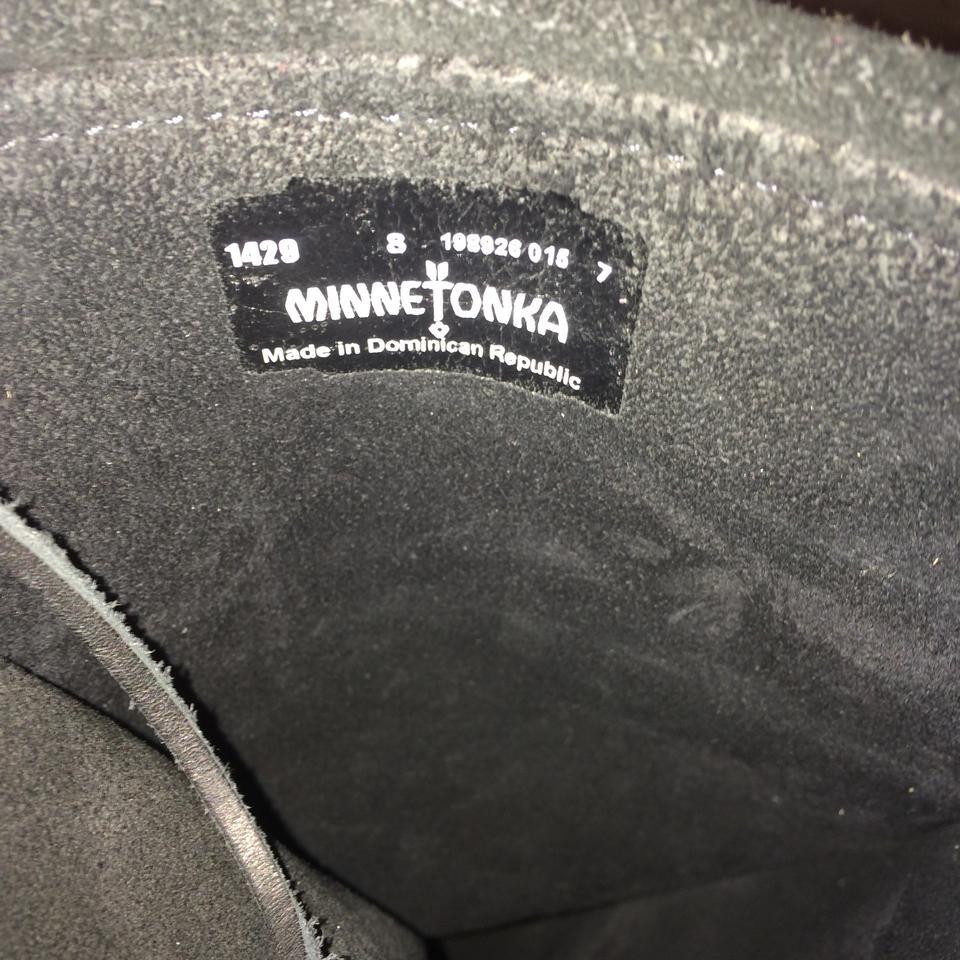 Minnetonka M Logo - Minnetonka Black Fringe Boots Booties Size US 8 Regular (M, B)