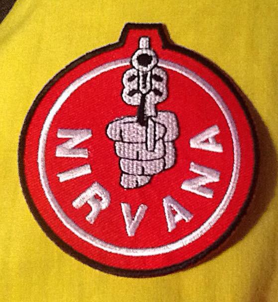 Red Pointed Logo - NIRVANA LOGO WITH POINTED HANDGUN (Mus070) 2 3 4 X 3 Iron