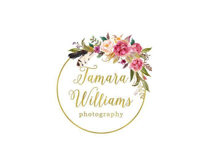 Vintage Flower Logo - Premade Photography Logo Design and Watermark, Gold Watercolor ...