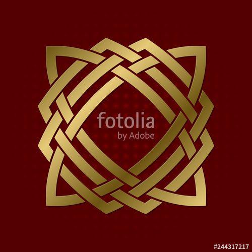 Red Pointed Logo - Sacred geometric symbol of four pointed star plexus. Golden mandala