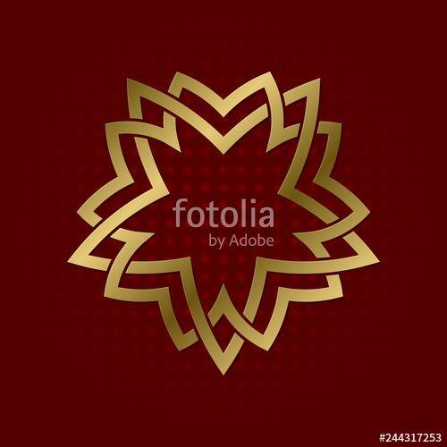 Red Pointed Logo - Sacred geometric symbol of five pointed star plexus. Golden mandala