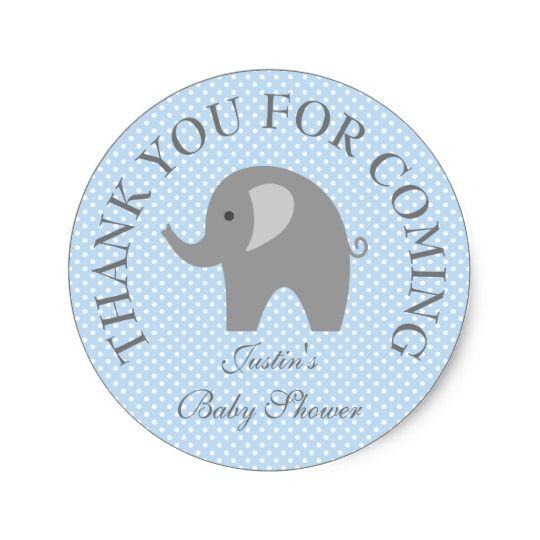 Grey Elephant Logo - Blue polkadots grey elephant baby shower stickers | Zazzle.co.uk