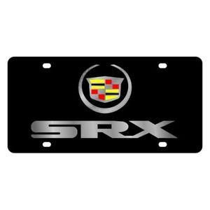 Silver Cadillac Logo - GM Lazertag Black License Plate w Silver SRX Logo & Cadillac Emblem ...