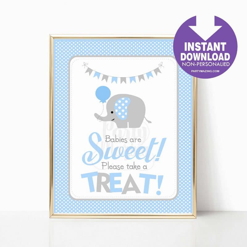 Grey Elephant Logo - Printable Babies Are Sweet Please Take A Treat Party Sign, Blue and ...