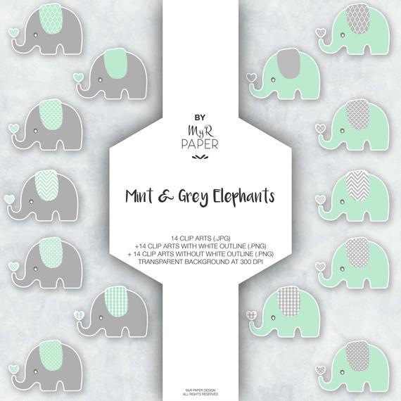 Grey Elephant Logo - Elephant Clipart: Mint & Grey Elephants on transparent | Etsy