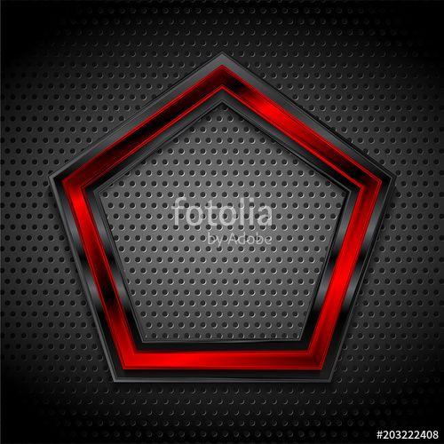 Red Pentagon Logo - Black and red pentagon on perforated metallic texture