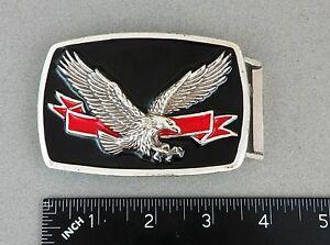 Silver Bird Red Banner Logo - Bald Eagle w/ Red Banner America Symbol Silver Tone Red Black Enamel