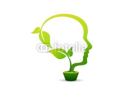Green Person Logo - person ecology logo, people think, go green idea, head pot plants. Buy
