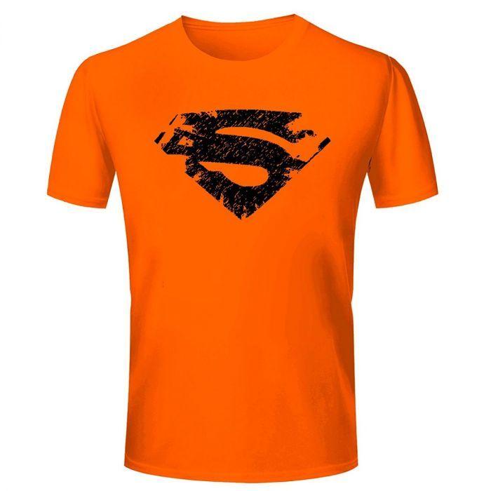Orange Superman Logo - Half Sleeve Round Neck Superhero Superman Logo Design T Shirt - Orange