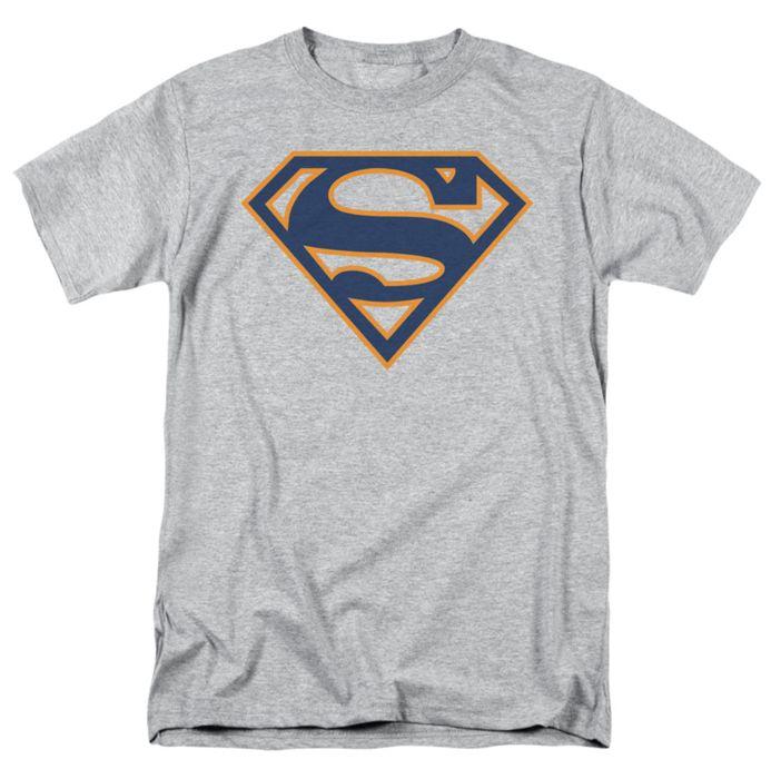 Orange Superman Logo - Superman T Shirt Navy & Orange Shield Logo Mens Heather