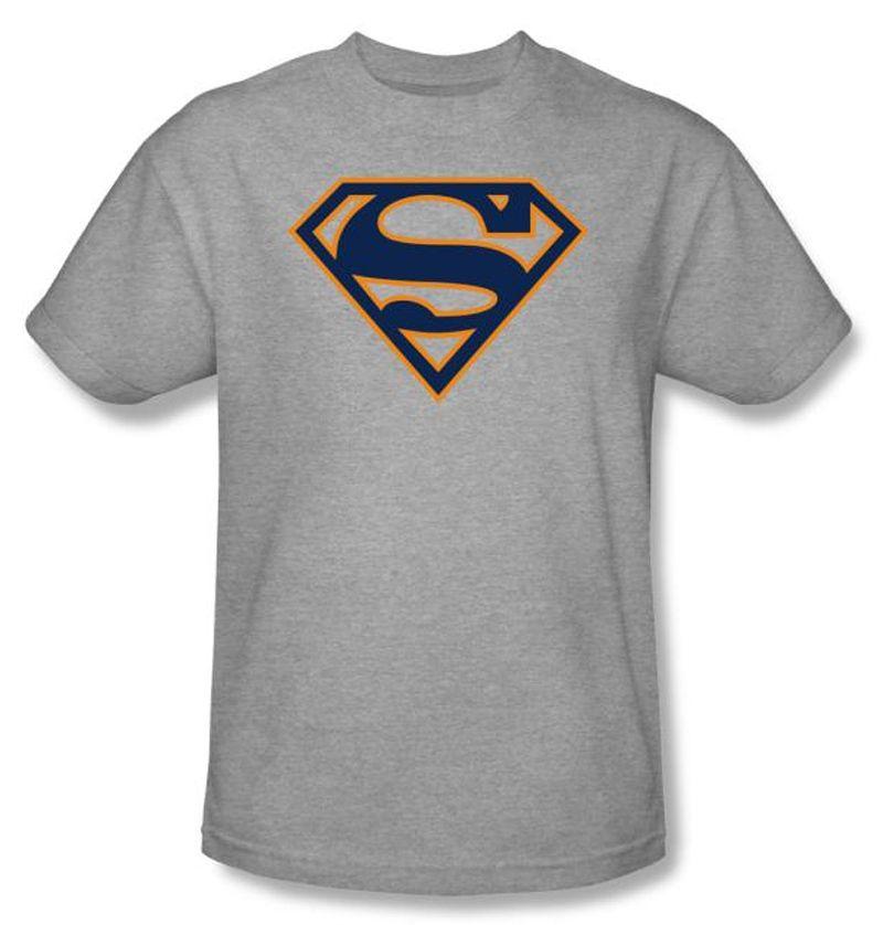 Orange Superman Logo - Superman Logo T-shirt Navy and Orange Shield Heather Gray Tee Shirt ...