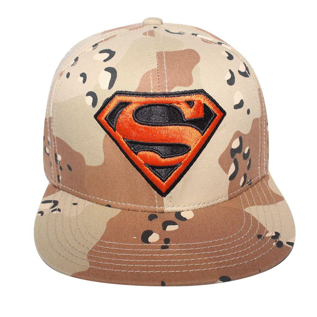 Orange Camo Superman Logo - Superman Desert Camouflage with Orange Logo Licensed Snapback Hat
