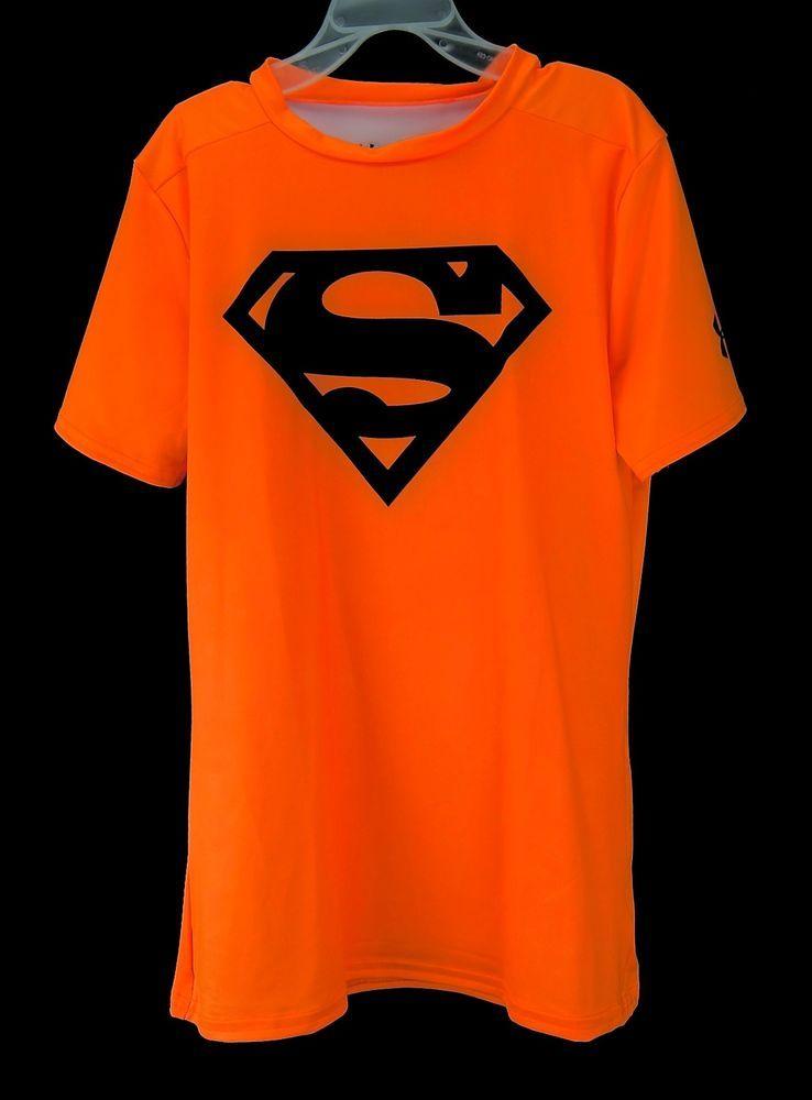 Orange Superman Logo - Under Armour Boys Superman Logo Top Orange Fitted Youth Large 14 16