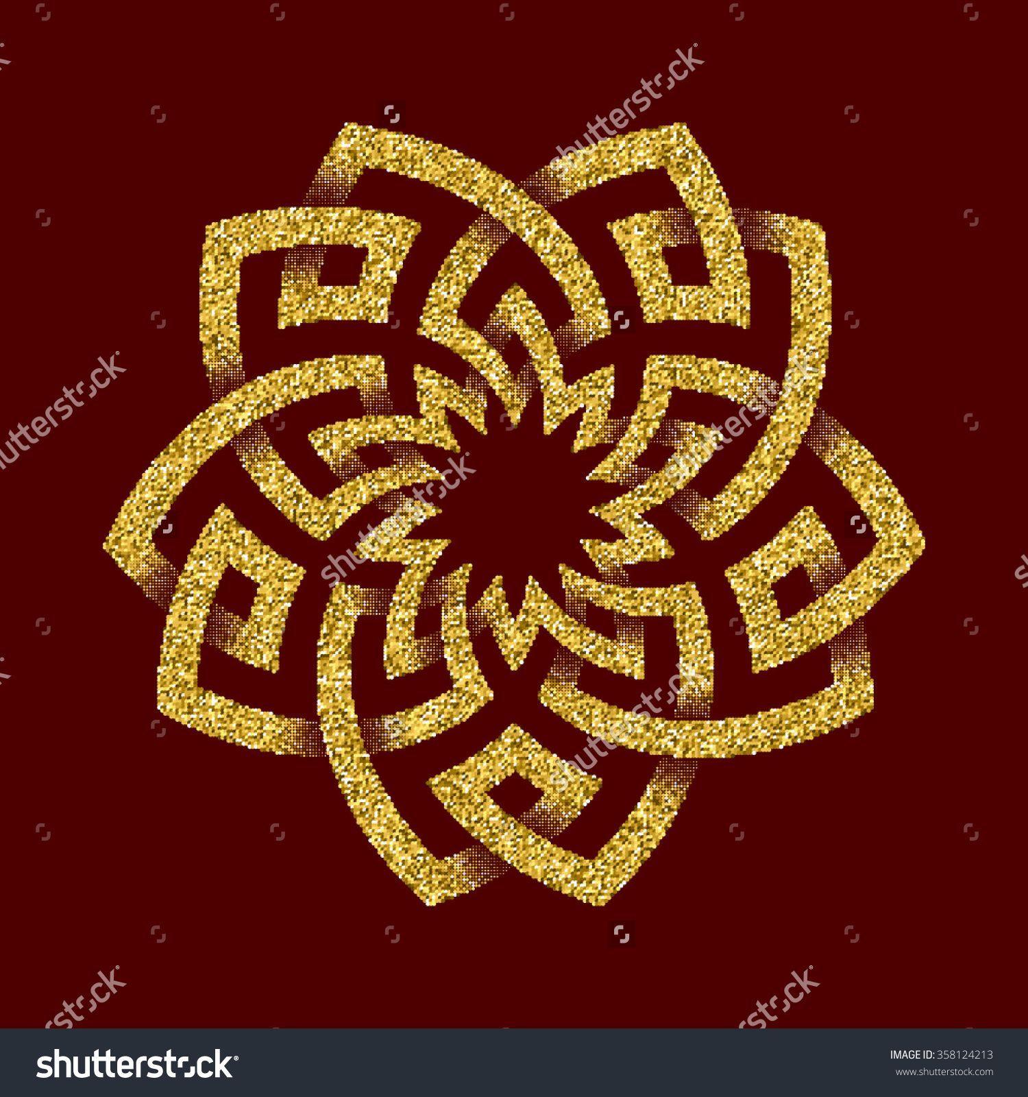 Red Pentagon Logo - Golden glittering #logo template in #Celtic knots style on dark red
