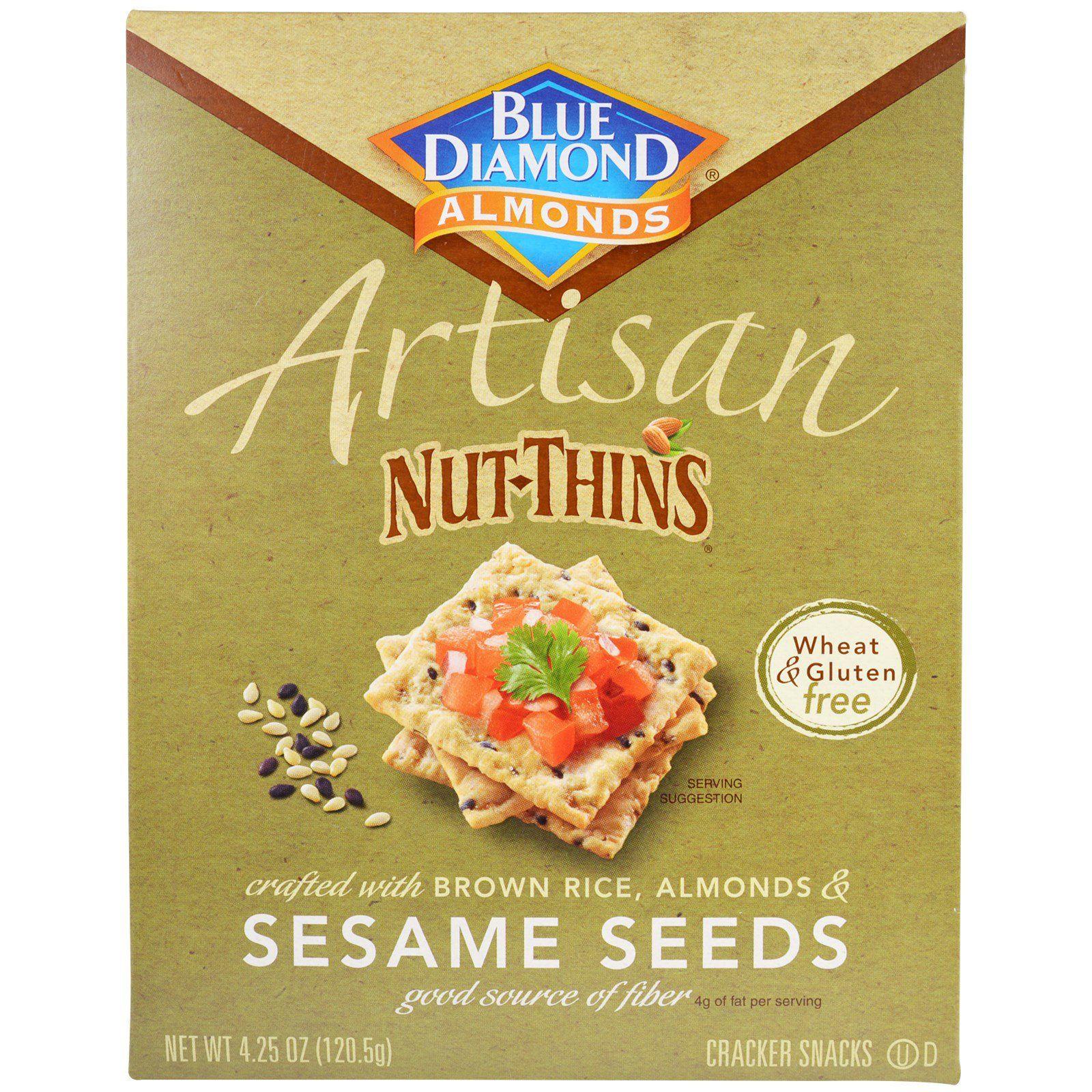 Blue Diamond Nut Thins Logo - Blue Diamond, Artisan Nut Thins, Sesame Seeds Cracker Snacks, 4.25