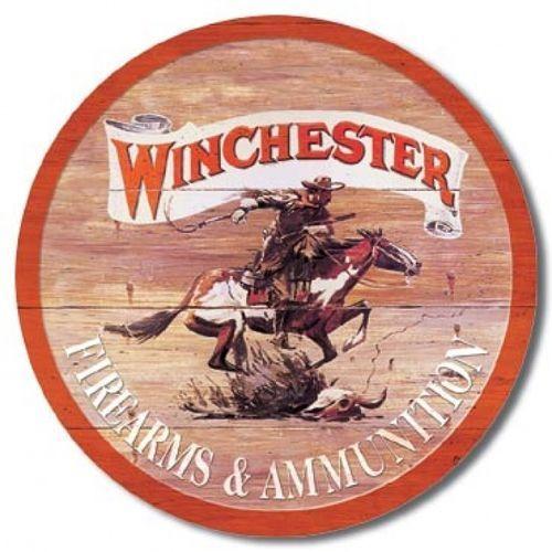 Whinchester Logo - Round Winchester Tin Sign. Rifles. Firearms