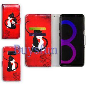 White Cat Case Logo - Bcov Black Cat White Cat Red Leather Cover Case For Samsung Galaxy