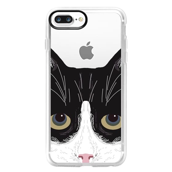 White Cat Case Logo - Cute black and white cat in your face cell phone case