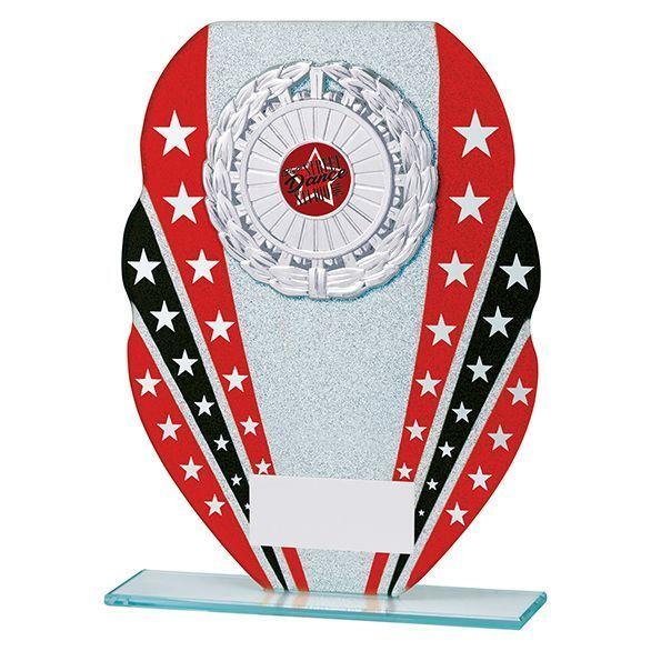 Red Black and Silver Logo - Our Quality Tri Star Glitter Glass Award Red, Black & Silver 205mm