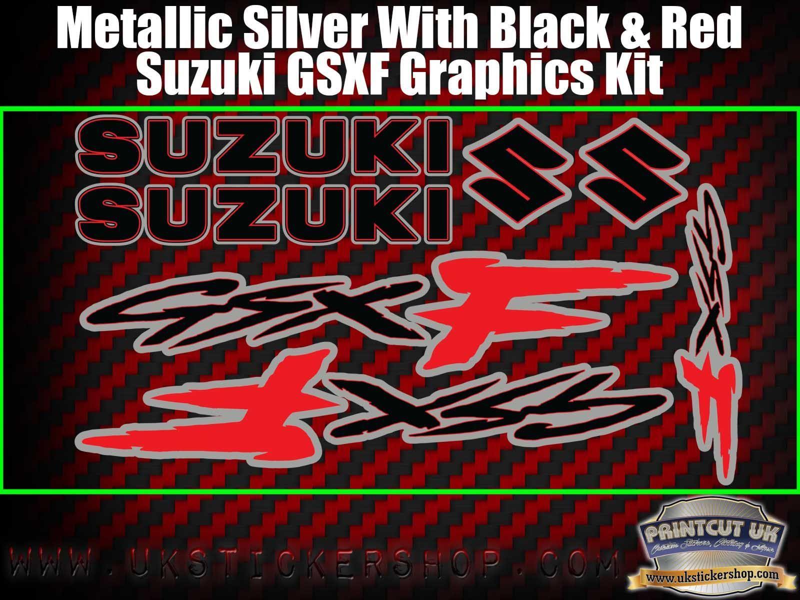 Red Black and Silver Logo - Suzuki GSXF Red Black Silver Graphics Sticker Kit 7 piece Set