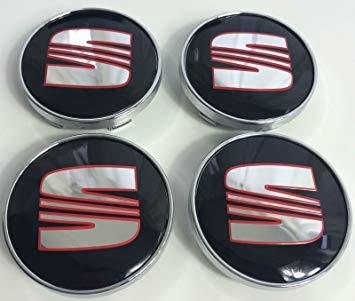 Red Black and Silver Logo - x4 High Quality SEAT 60mm ALLOY WHEEL BADGE Black Red Silver LOGO ...