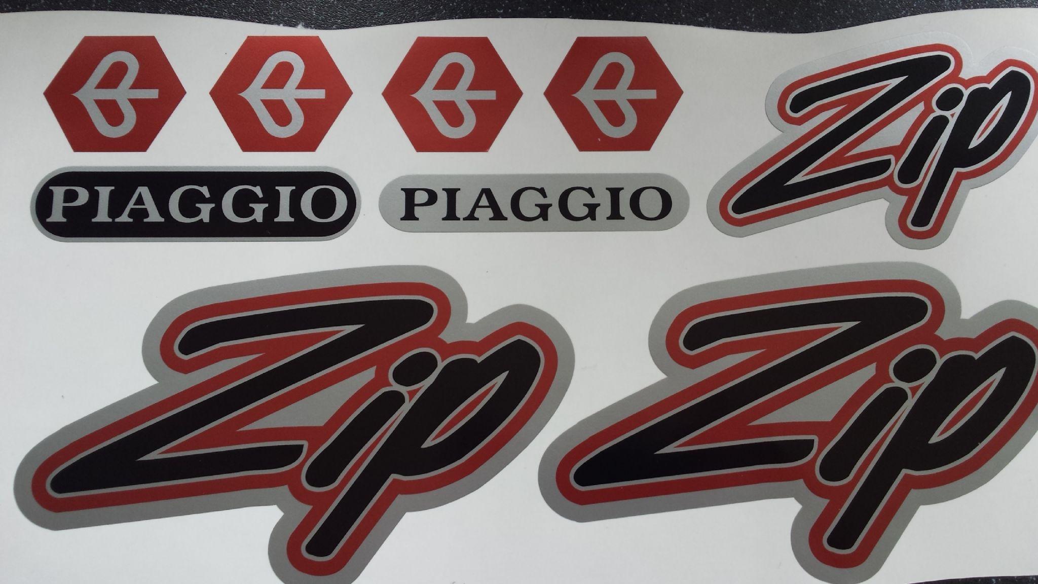 Red Black and Silver Logo - Piaggio ZIP Decals Sticker Set Full Colour Red Black Silver