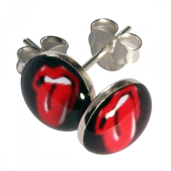 Red Black and Silver Logo - Red/Black The Rolling Stones Logo 925 Sterling Silver Earrings Ear ...