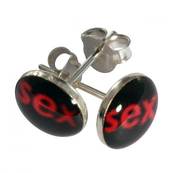Red Black and Silver Logo - Red Black Sex Logo 925 Sterling Silver Earrings Ear Pair Studs