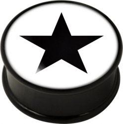 Black a Star Logo - Ikon Flesh Plug - Picture Logo - Black Star on White