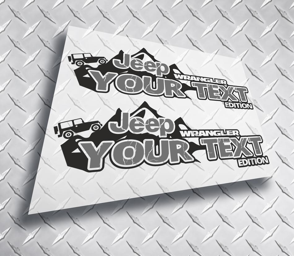 Jeep Wrangler Mountain Logo - Product: Pair 2x JEEP wrangler edition YOUR TEXT MOUNTAINS LOGO ...