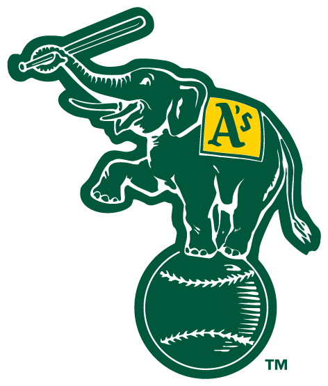 Oakland Athletics Elephant Logo - Oakland Athletics Alternate Logo (1988) - Elephant holding a bat ...