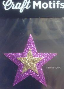 Purple and Gold Star Logo - VAT Free Iron On Craft Motif Patch S&W Purple and Gold Star Sparkly