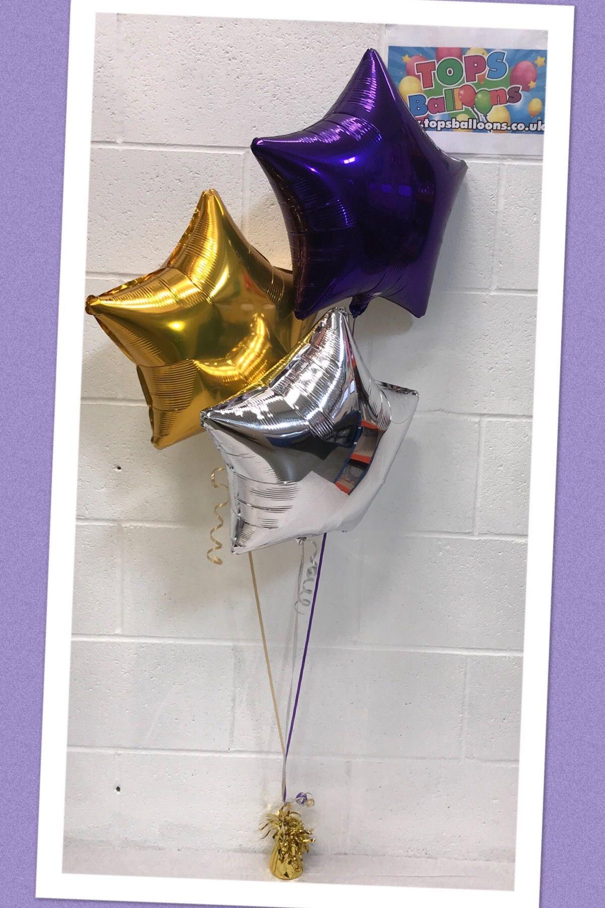 Purple and Gold Star Logo - Balloon Bouquet – X3 Foil Balloons Stars – Silver, Gold & Purple ...