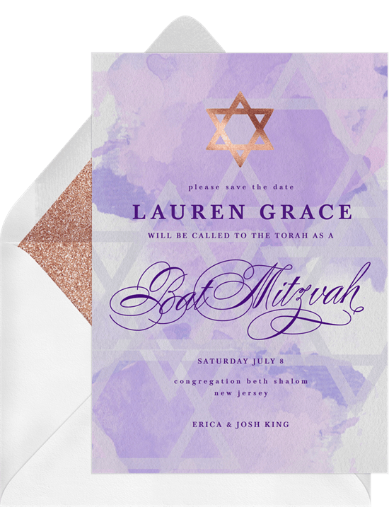 Purple and Gold Star Logo - Rose Gold Star Save The Dates in Purple | Greenvelope.com