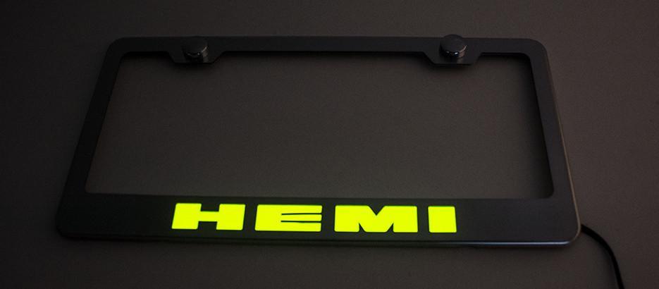 Custom Hemi Logo - Custom License Plate Frame with HEMI Lettering
