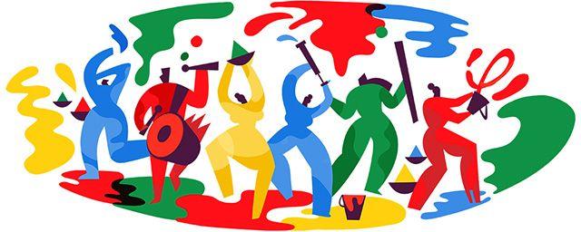 Creative Google Logo - Colorful Google Doodle For Holi, Hindu Spring Festival