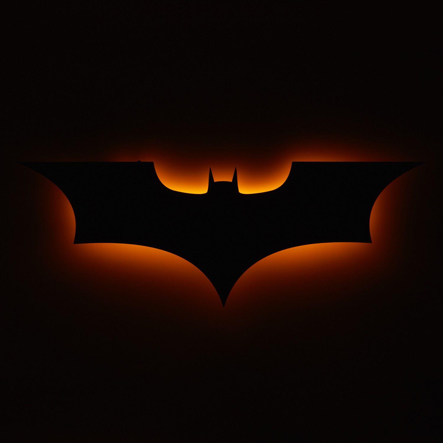 Batman Dark Knight Logo - Dark Knight Logo // Yellow // Floating Metal Wall Art // LED Backlit