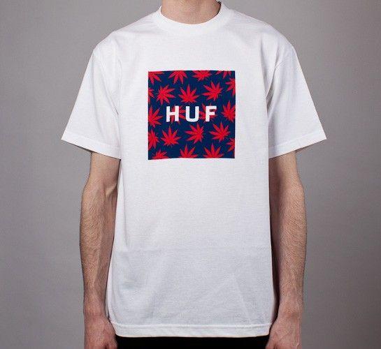 Box in White Red Triangle Logo - HUF Plantlife Box Logo T Shirt (White Navy Red)