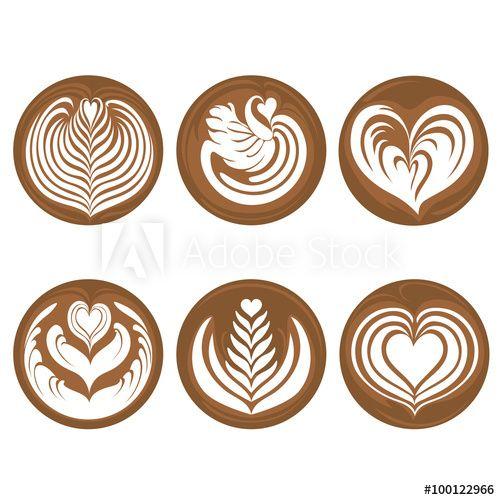 Latte Logo - Coffee Latte Art Logo Icon Rosetta, Swan, Heart, Tulip, Tree Set ...